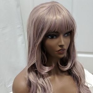 Pastel Pink & Lavender Hair Wig, Wavy w/ Bangs